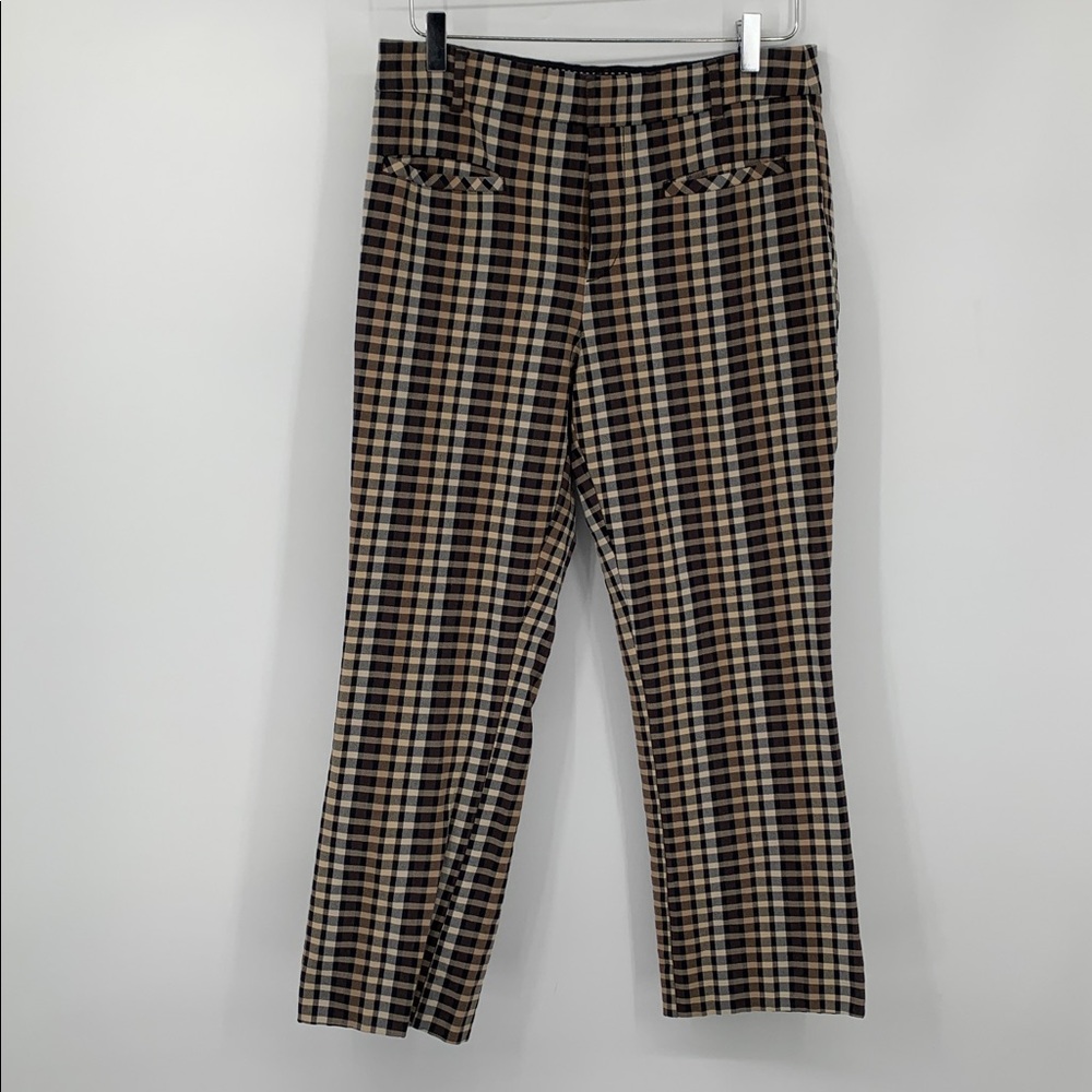 Anthropologie Essential collection plaid pants trousers black brown ankle 8